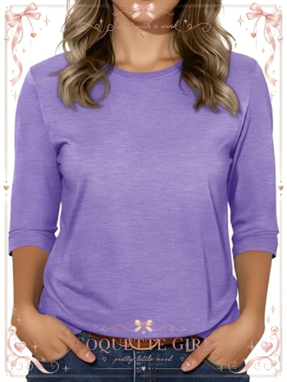 Womens 3/4 Sleeve Tunic Tops Casual Loose Fit Crewneck Pullover Blouse